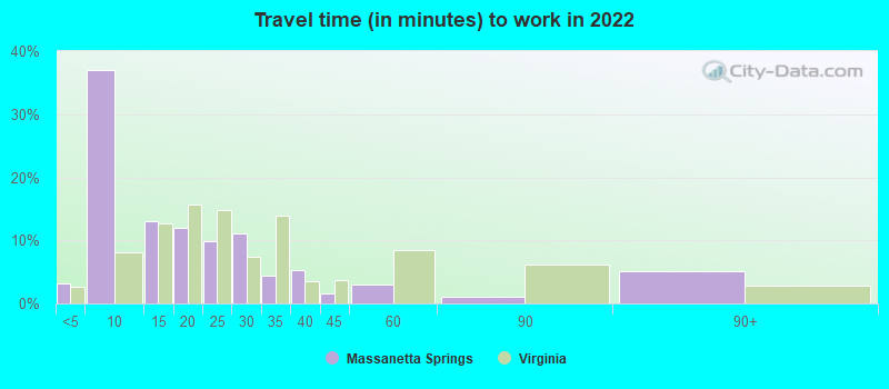 Travel time (in minutes) to work in 2022