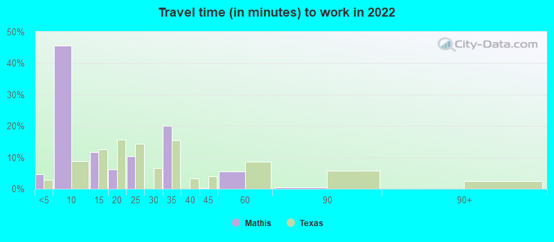 Travel time (in minutes) to work in 2022