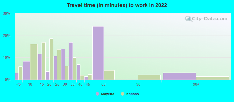 Travel time (in minutes) to work in 2022