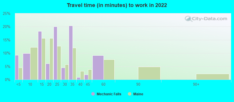 Travel time (in minutes) to work in 2022