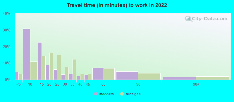 Travel time (in minutes) to work in 2022