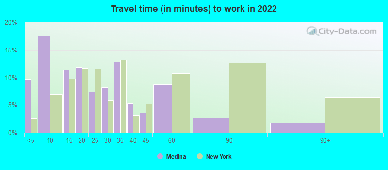 Travel time (in minutes) to work in 2022