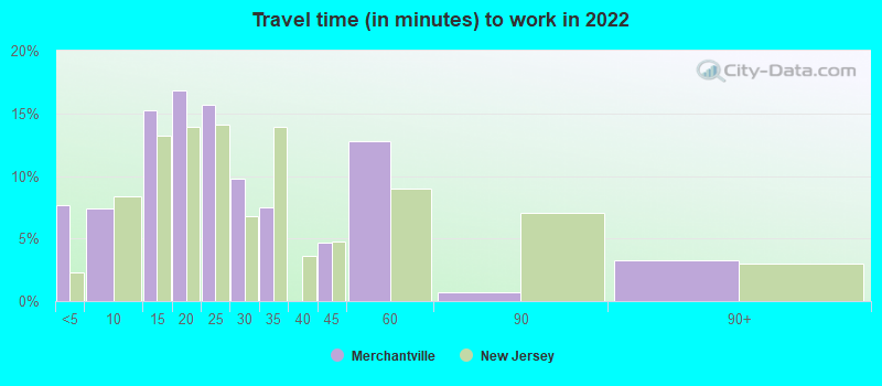 Travel time (in minutes) to work in 2022