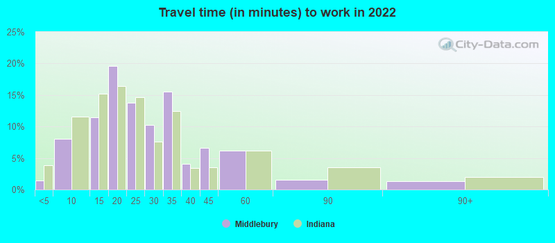 Travel time (in minutes) to work in 2022