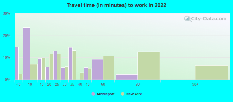 Travel time (in minutes) to work in 2022