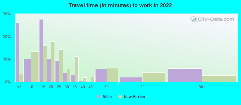 Travel time (in minutes) to work in 2022