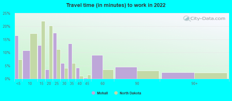 Travel time (in minutes) to work in 2022