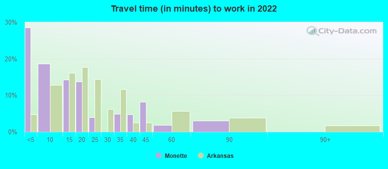 Travel time (in minutes) to work in 2022