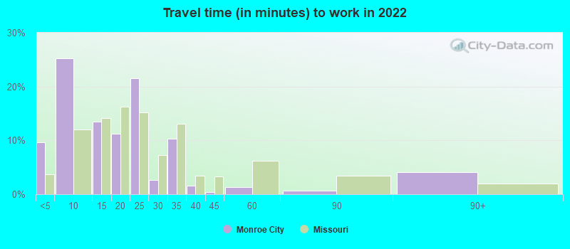 Travel time (in minutes) to work in 2022