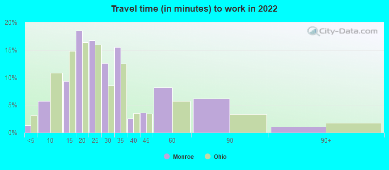 Travel time (in minutes) to work in 2022