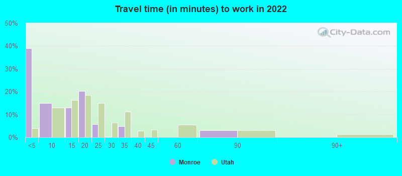 Travel time (in minutes) to work in 2022