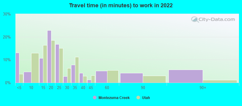 Travel time (in minutes) to work in 2022