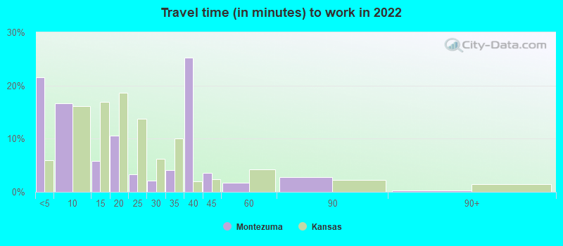 Travel time (in minutes) to work in 2022