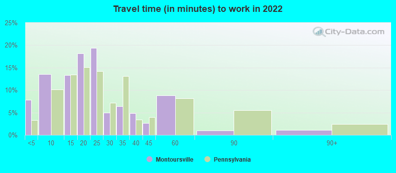 Travel time (in minutes) to work in 2022