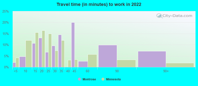 Travel time (in minutes) to work in 2022