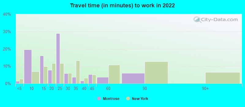 Travel time (in minutes) to work in 2022