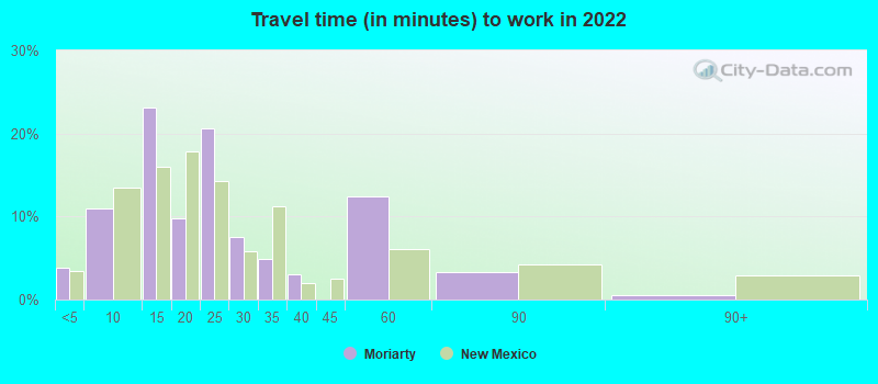 Travel time (in minutes) to work in 2022