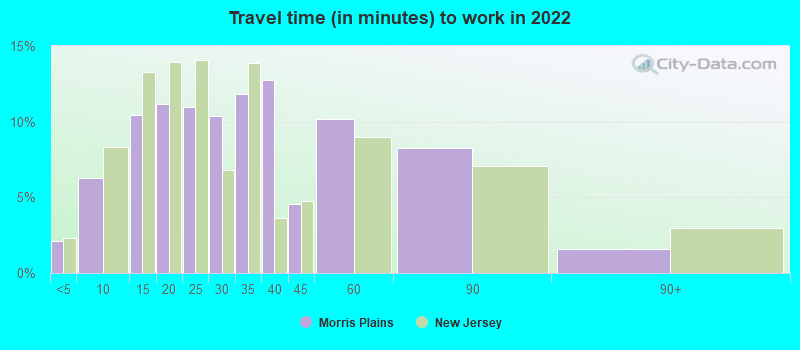 Travel time (in minutes) to work in 2022