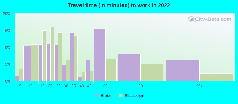 Travel time (in minutes) to work in 2022