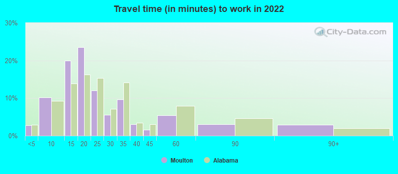 Travel time (in minutes) to work in 2022