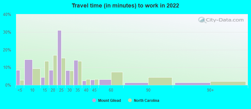 Travel time (in minutes) to work in 2022