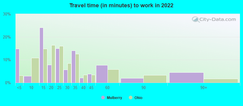 Travel time (in minutes) to work in 2022