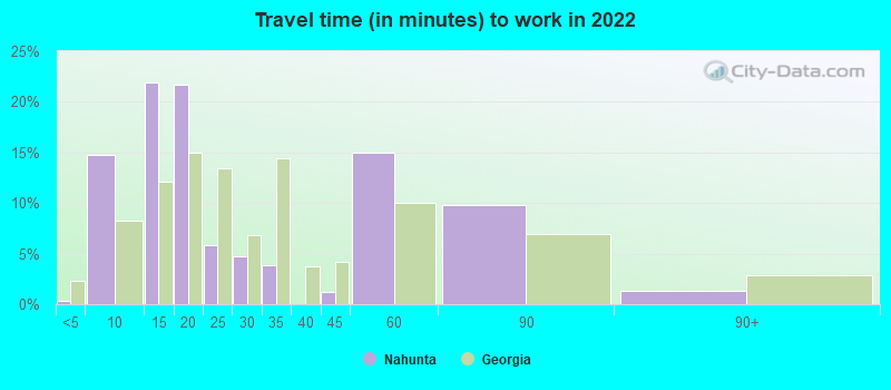 Travel time (in minutes) to work in 2022