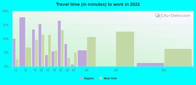 Travel time (in minutes) to work in 2022