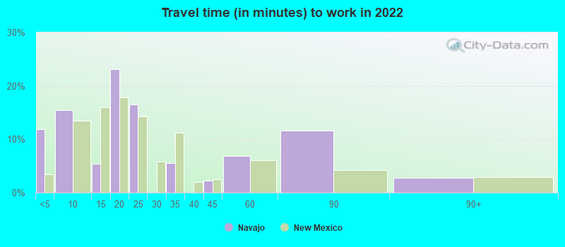 Travel time (in minutes) to work in 2022