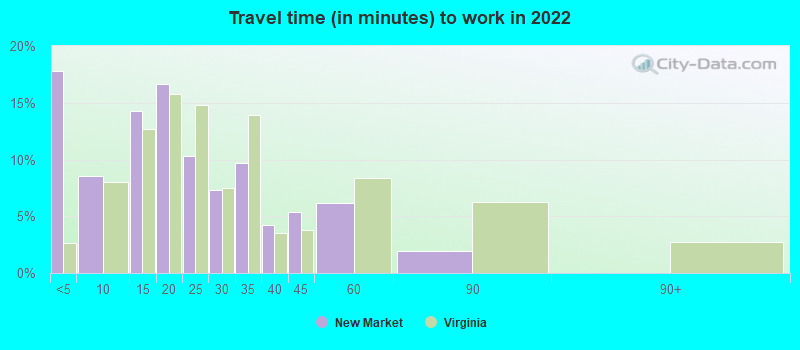 Travel time (in minutes) to work in 2022