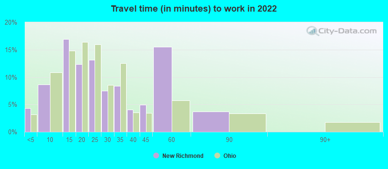 Travel time (in minutes) to work in 2022