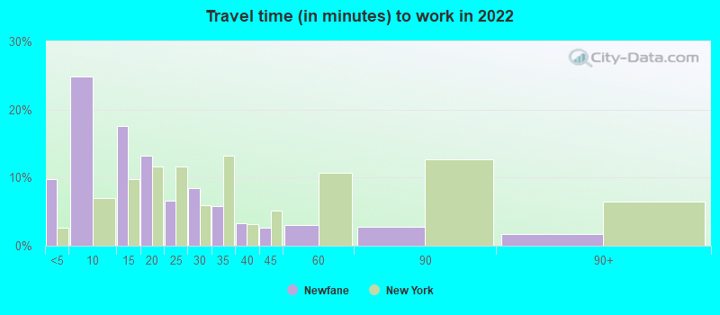 Travel time (in minutes) to work in 2022