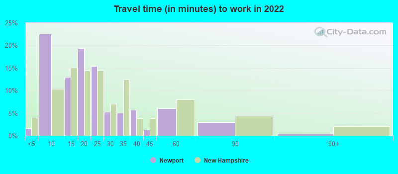 Travel time (in minutes) to work in 2022