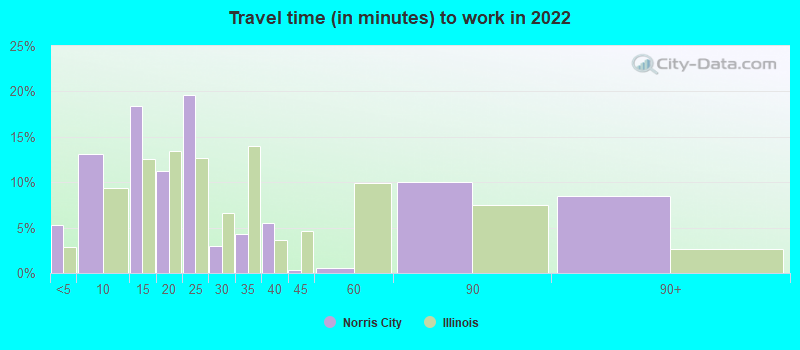 Travel time (in minutes) to work in 2022