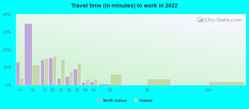 Travel time (in minutes) to work in 2022