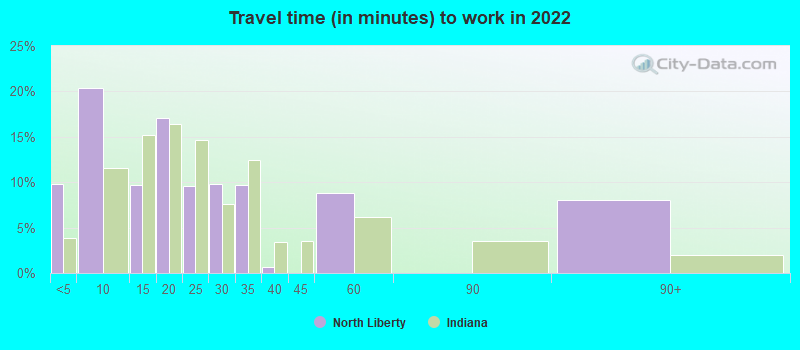 Travel time (in minutes) to work in 2022