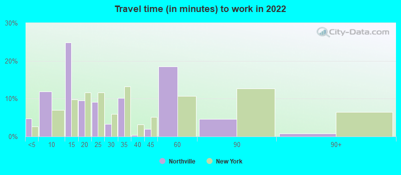 Travel time (in minutes) to work in 2022