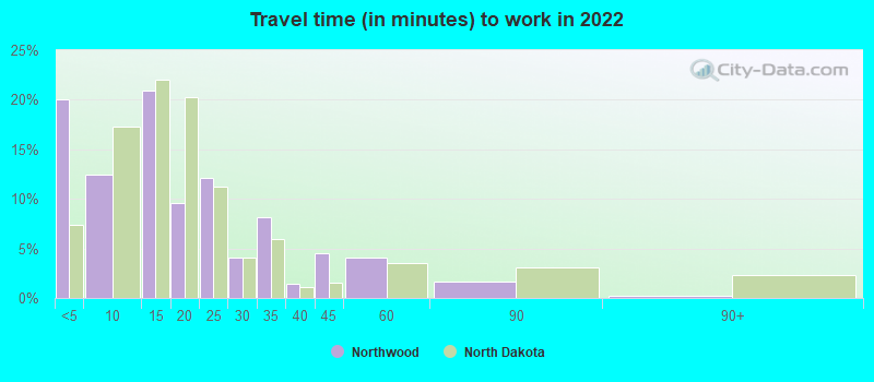 Travel time (in minutes) to work in 2022