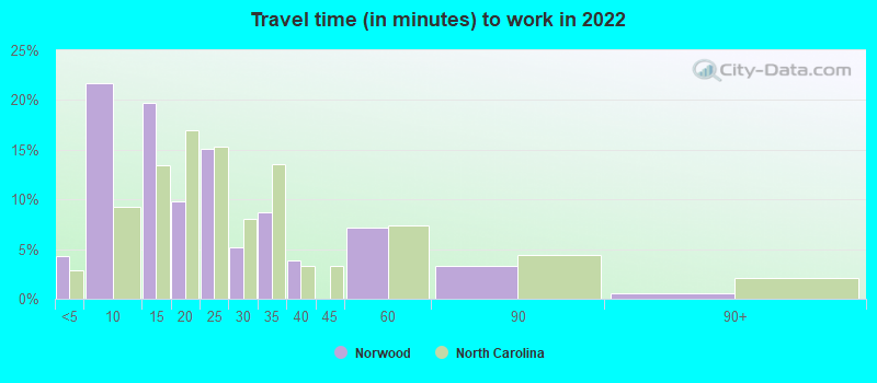 Travel time (in minutes) to work in 2022