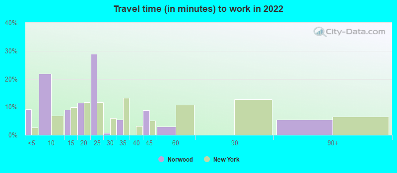 Travel time (in minutes) to work in 2022