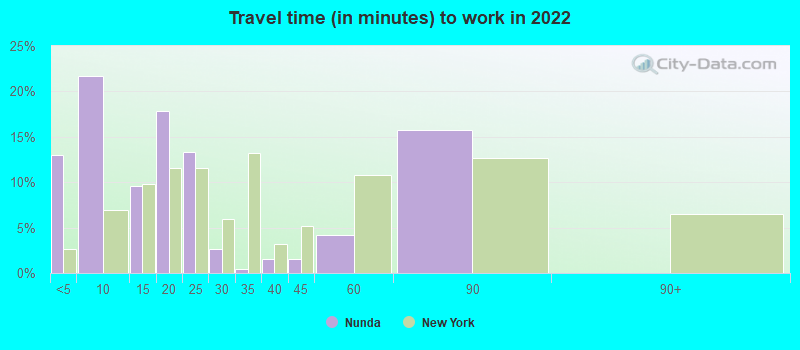 Travel time (in minutes) to work in 2022