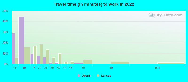 Travel time (in minutes) to work in 2022