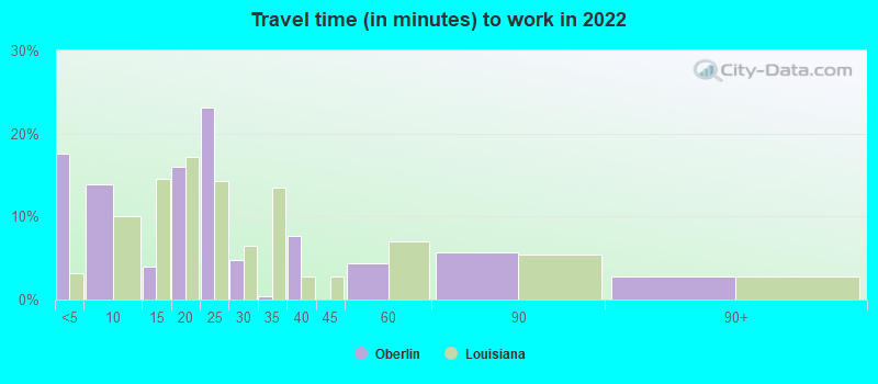 Travel time (in minutes) to work in 2022