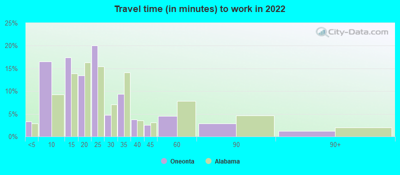 Travel time (in minutes) to work in 2022