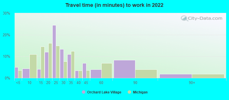 Travel time (in minutes) to work in 2022