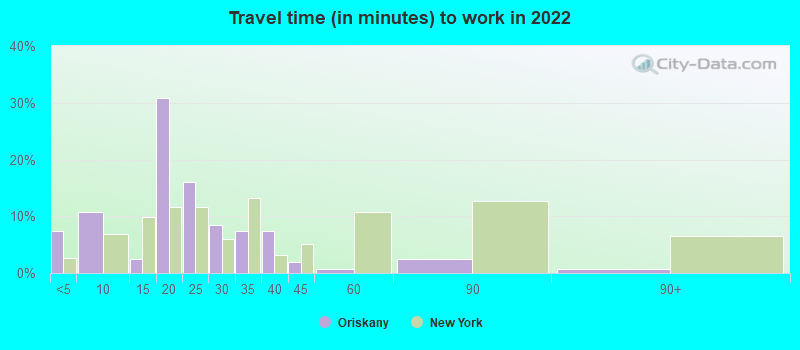 Travel time (in minutes) to work in 2022