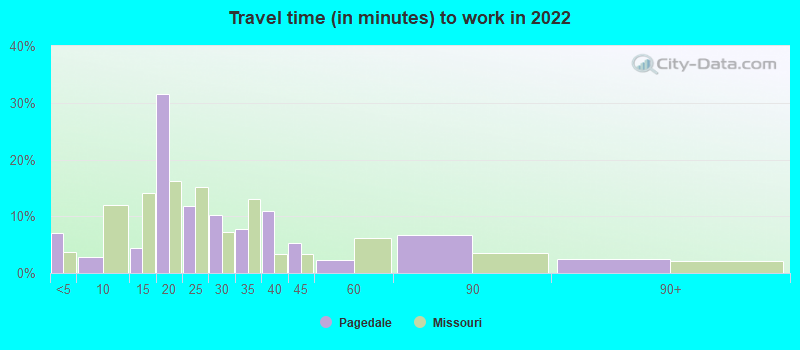 Travel time (in minutes) to work in 2022