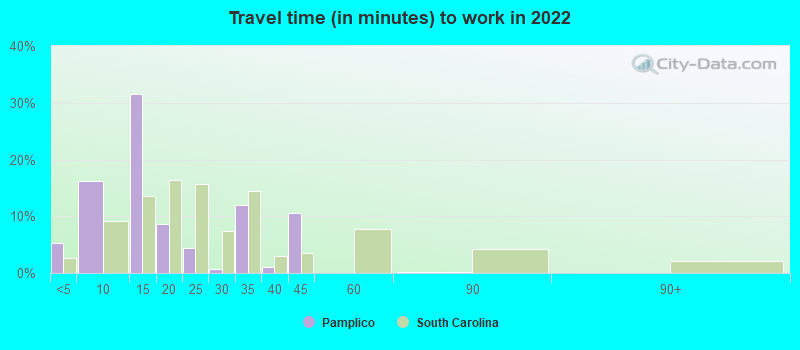 Travel time (in minutes) to work in 2022