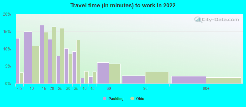 Travel time (in minutes) to work in 2022