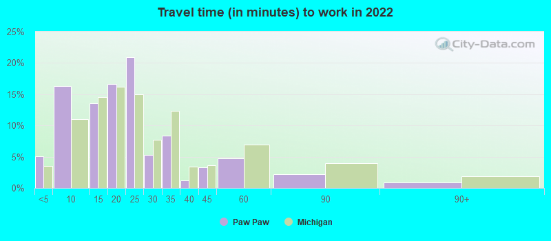 Travel time (in minutes) to work in 2022